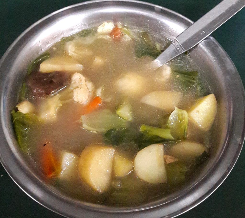 Example of dinner at Kopan monastery - clear soup with vegetables